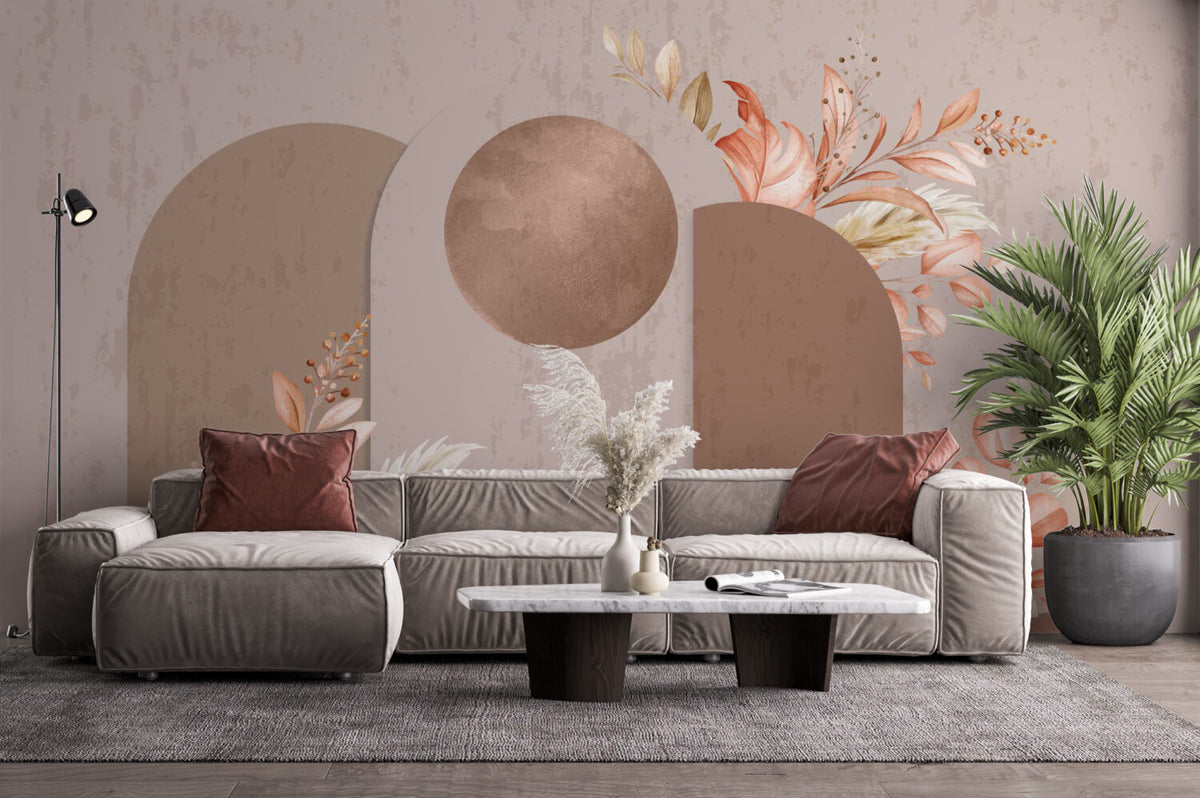 Copper Sun Arch Floral Wallpaper : Boho Geometric Mural - View 3