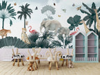 Elephant Tiger Safari Wallpaper : Tropical Jungle Kids Mural - View 3