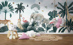 Elephant Tiger Safari Wallpaper : Tropical Jungle Kids Mural - View 4
