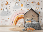 Rainbow Cats Clouds Wallpaper : Playful Kids Mural
