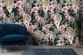 Zebra And Tiger Floral Wallpaper : Dark Jungle Lily Mural