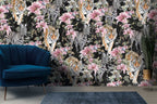 Zebra And Tiger Floral Wallpaper : Dark Jungle Lily Mural