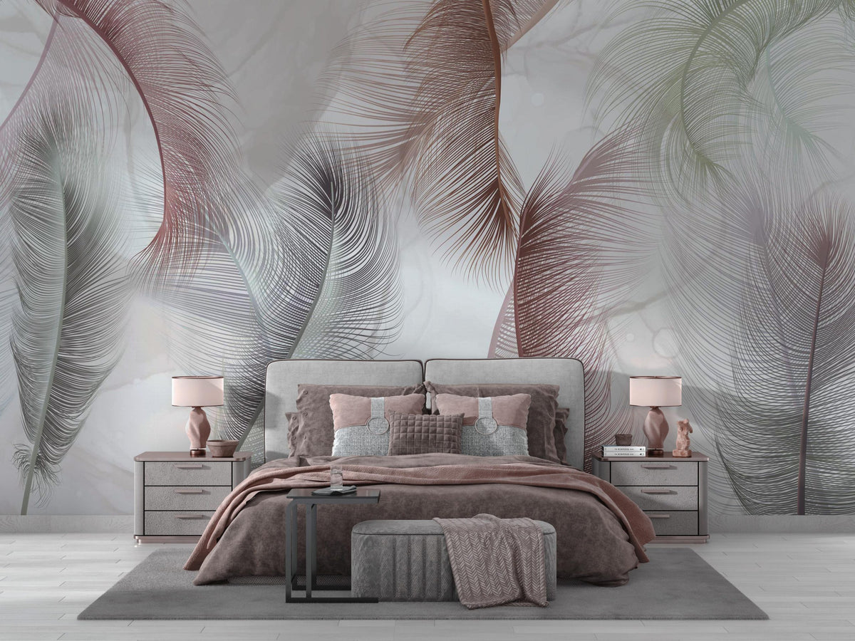 Soft Feather Wallpaper : Pale Grey Plume Mural