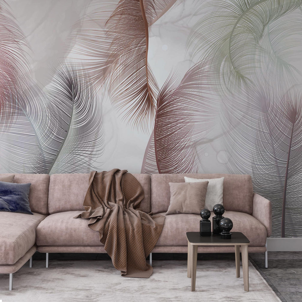 Soft Feather Wallpaper : Pale Grey Plume Mural - View 4