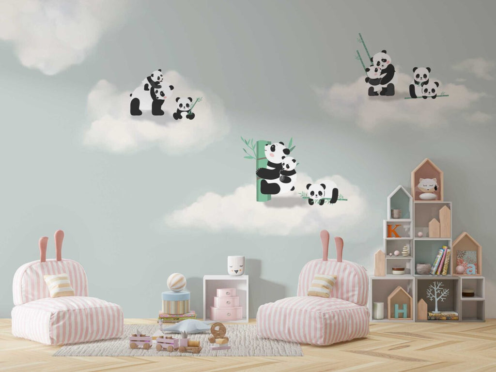 Panda Clouds Wallpaper : Sage Sky Kids Nursery Mural - View 2