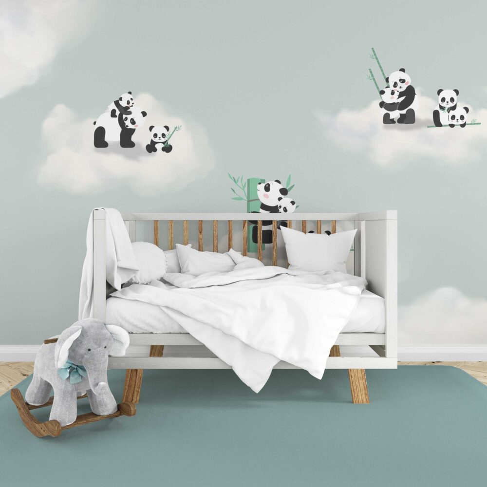 Panda Clouds Wallpaper : Sage Sky Kids Nursery Mural