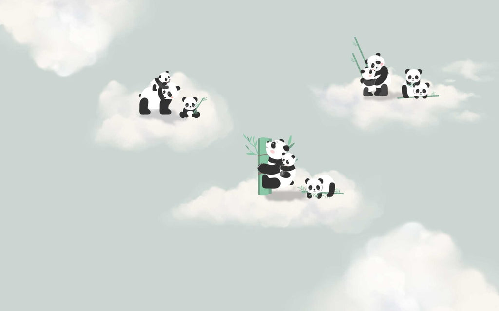 Panda Clouds Wallpaper : Sage Sky Kids Nursery Mural - flat design