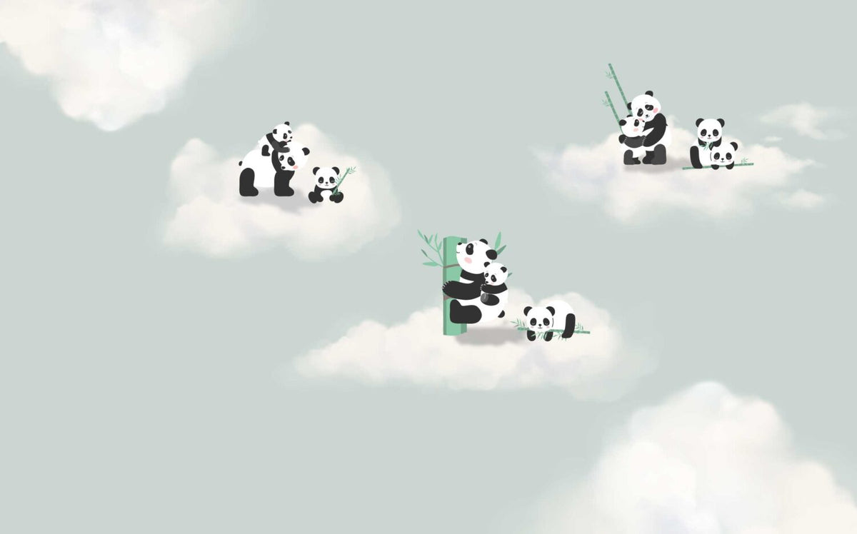 Panda Clouds Wallpaper : Sage Sky Kids Nursery Mural - flat design