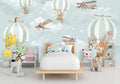Hot Air Balloon Kids Wallpaper : Vintage Planes and Animals Mural
