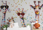 Colorful Giraffe Wallpaper : Confetti Sunglasses Giraffes Mural - View 2