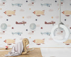 Hot Air Balloon Planes Wallpaper : Soft Nursery Sky Pattern - View 4