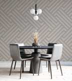 Beige Maze Geometric Wallpaper : Linear Labyrinth Pattern - View 3