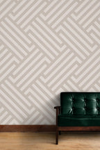 Beige Maze Geometric Wallpaper : Linear Labyrinth Pattern