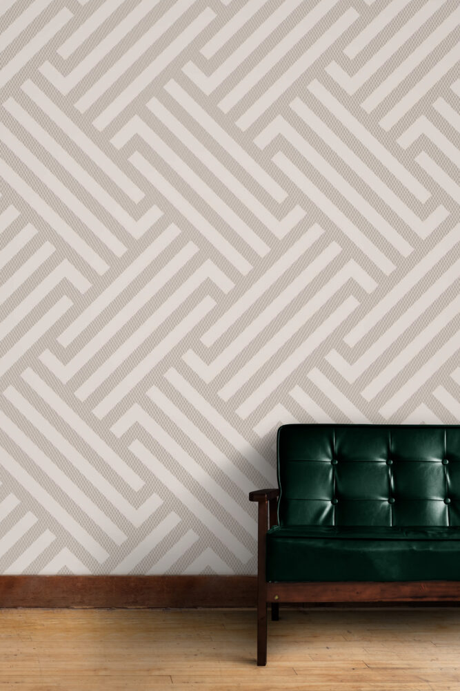 Beige Maze Geometric Wallpaper : Linear Labyrinth Pattern