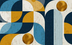 Mustard Blue Geometric Wallpaper : Bauhaus Shapes Mural - View 2