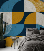 Mustard Blue Geometric Wallpaper : Bauhaus Shapes Mural - View 4