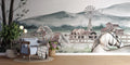 Watercolor Horse Farm Wallpaper : Countryside Windmill Mural