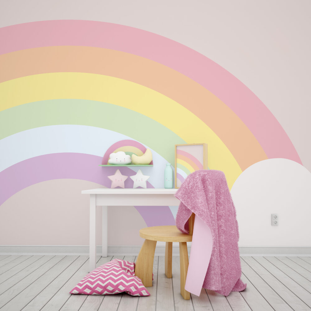 Pastel Rainbow Wallpaper : Soft Clouds Nursery Mural - View 3