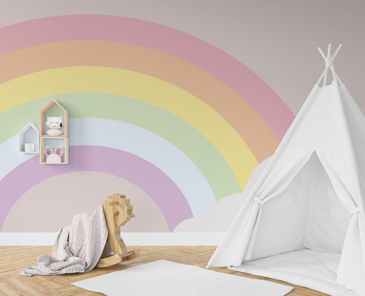 Pastel Rainbow Wallpaper : Soft Clouds Nursery Mural - View 6