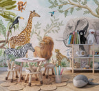 Safari Animal Kingdom Wallpaper : Watercolor Jungle Kids Mural - View 2