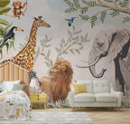 Safari Animal Kingdom Wallpaper : Watercolor Jungle Kids Mural - View 3