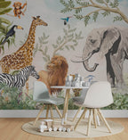 Safari Animal Kingdom Wallpaper : Watercolor Jungle Kids Mural - View 5