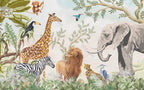 Safari Animal Kingdom Wallpaper : Watercolor Jungle Kids Mural - flat design