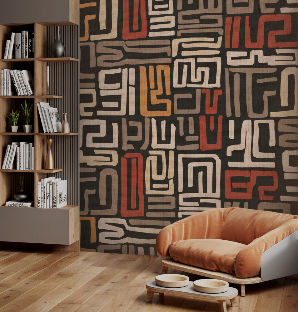 Ethnic Maze Wallpaper : Earthy Tribal Line Pattern - View 2
