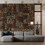 Ethnic Maze Wallpaper : Earthy Tribal Line Pattern - View 3