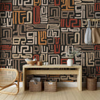 Ethnic Maze Wallpaper : Earthy Tribal Line Pattern - View 4