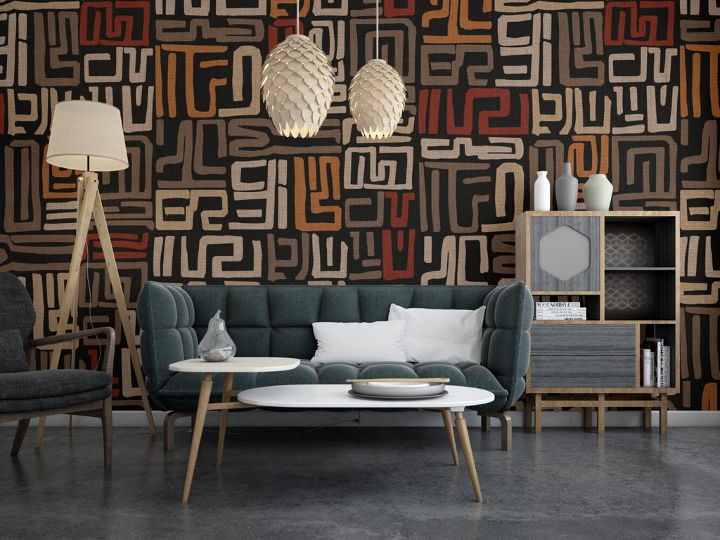 Ethnic Maze Wallpaper : Earthy Tribal Line Pattern - View 5