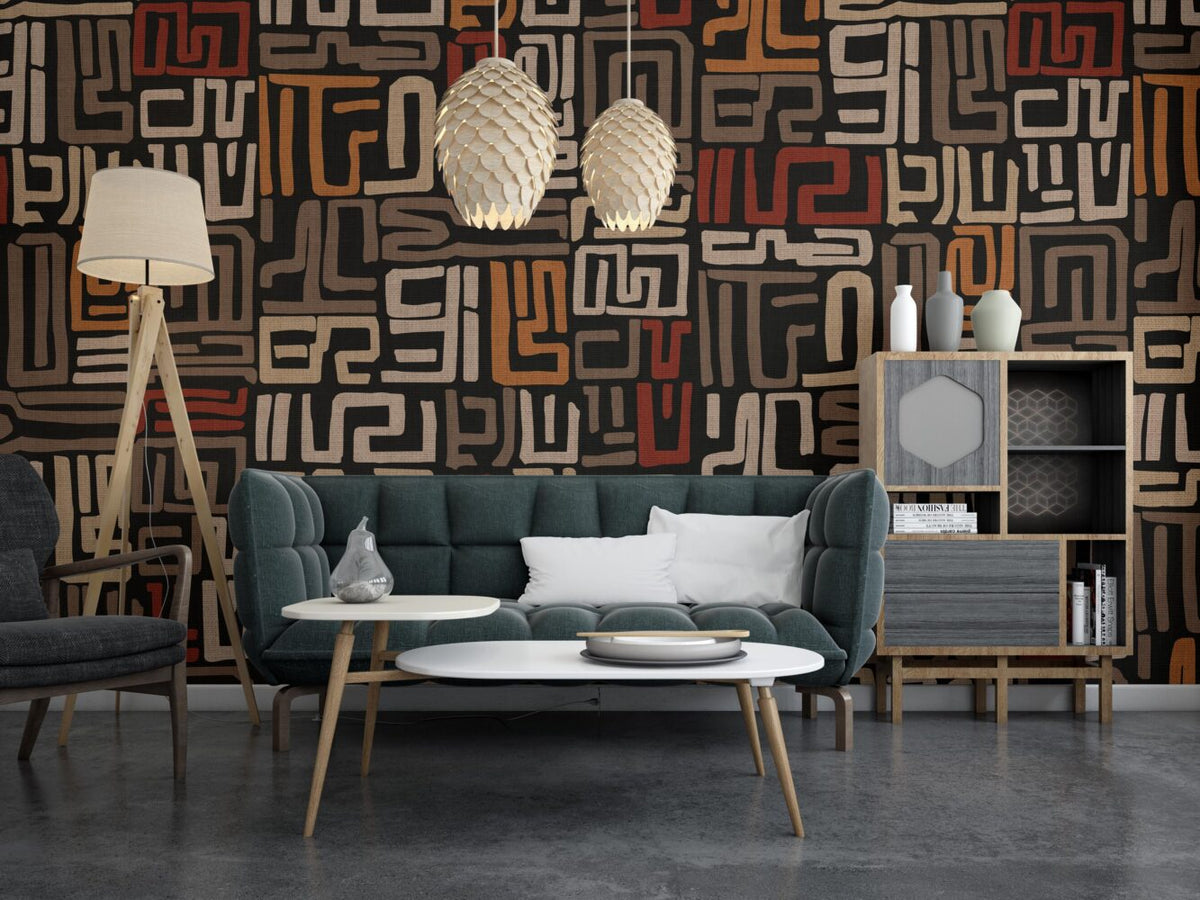 Ethnic Maze Wallpaper : Earthy Tribal Line Pattern - View 5