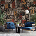Ethnic Maze Wallpaper : Earthy Tribal Line Pattern