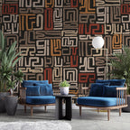 Ethnic Maze Wallpaper : Earthy Tribal Line Pattern