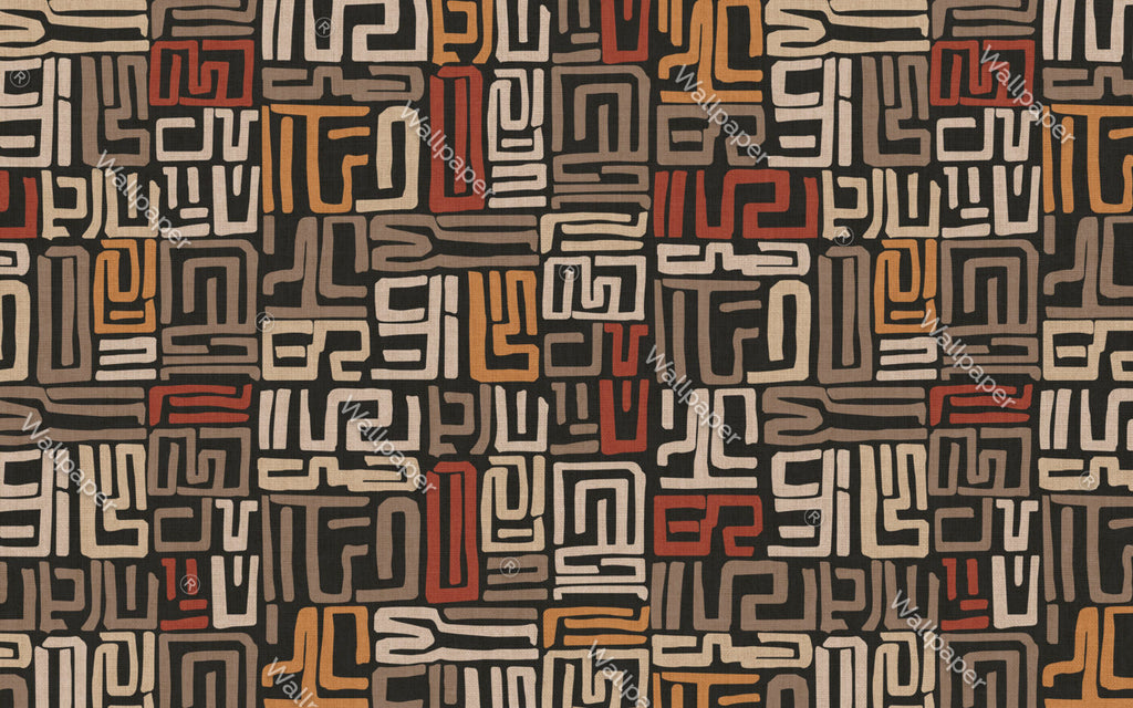 Ethnic Maze Wallpaper : Earthy Tribal Line Pattern - flat design