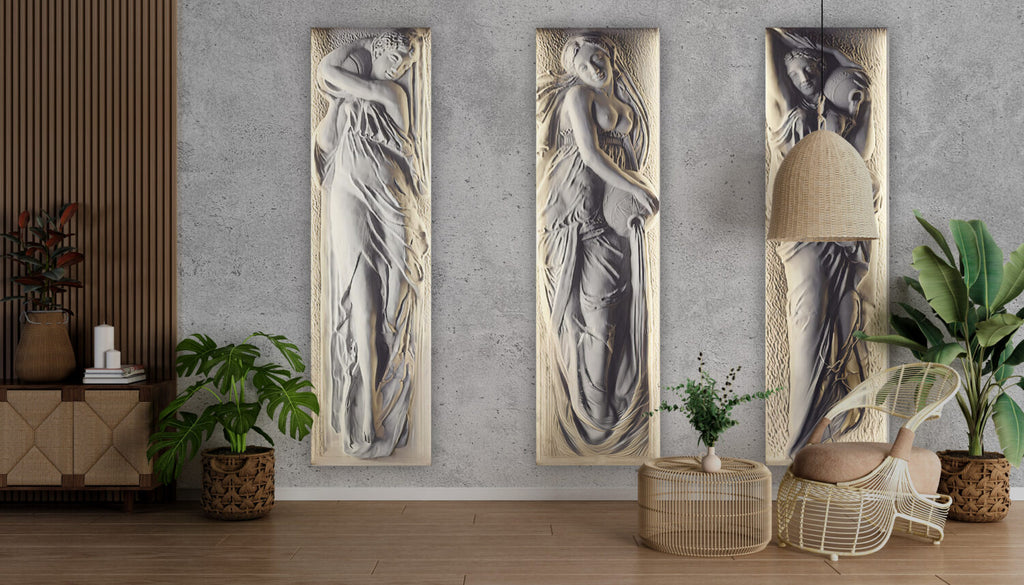 Marble Relief Wallpaper : Classical Draped Figure Panels Mural - View 2