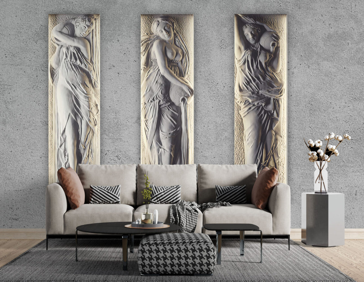 Marble Relief Wallpaper : Classical Draped Figure Panels Mural - View 4