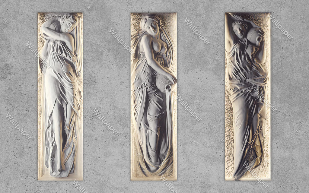 Marble Relief Wallpaper : Classical Draped Figure Panels Mural - flat design