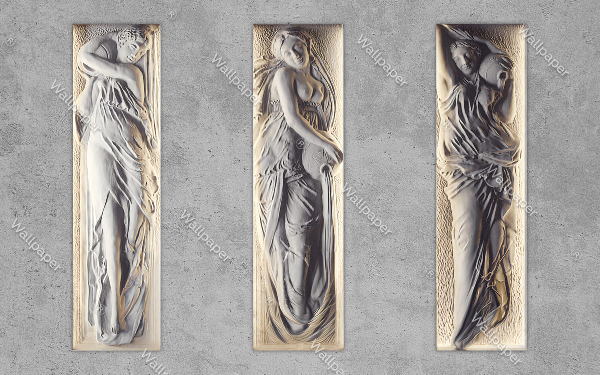 Marble Relief Wallpaper : Classical Draped Figure Panels Mural - flat design