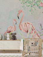 Pink Flamingo And Chameleon Wallpaper : Pastel Tropical Mural - View 4