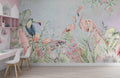Pink Flamingo And Chameleon Wallpaper : Pastel Tropical Mural