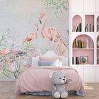 Pink Flamingo And Chameleon Wallpaper : Pastel Tropical Mural - View 5