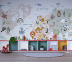 Cute Animal World Map Wallpaper : Pastel Kids Atlas Mural - View 5