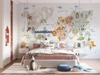 Cute Animal World Map Wallpaper : Pastel Kids Atlas Mural