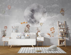 Bunnies Moon Voyage Wallpaper : Balloon Animals Night Sky Mural - View 4