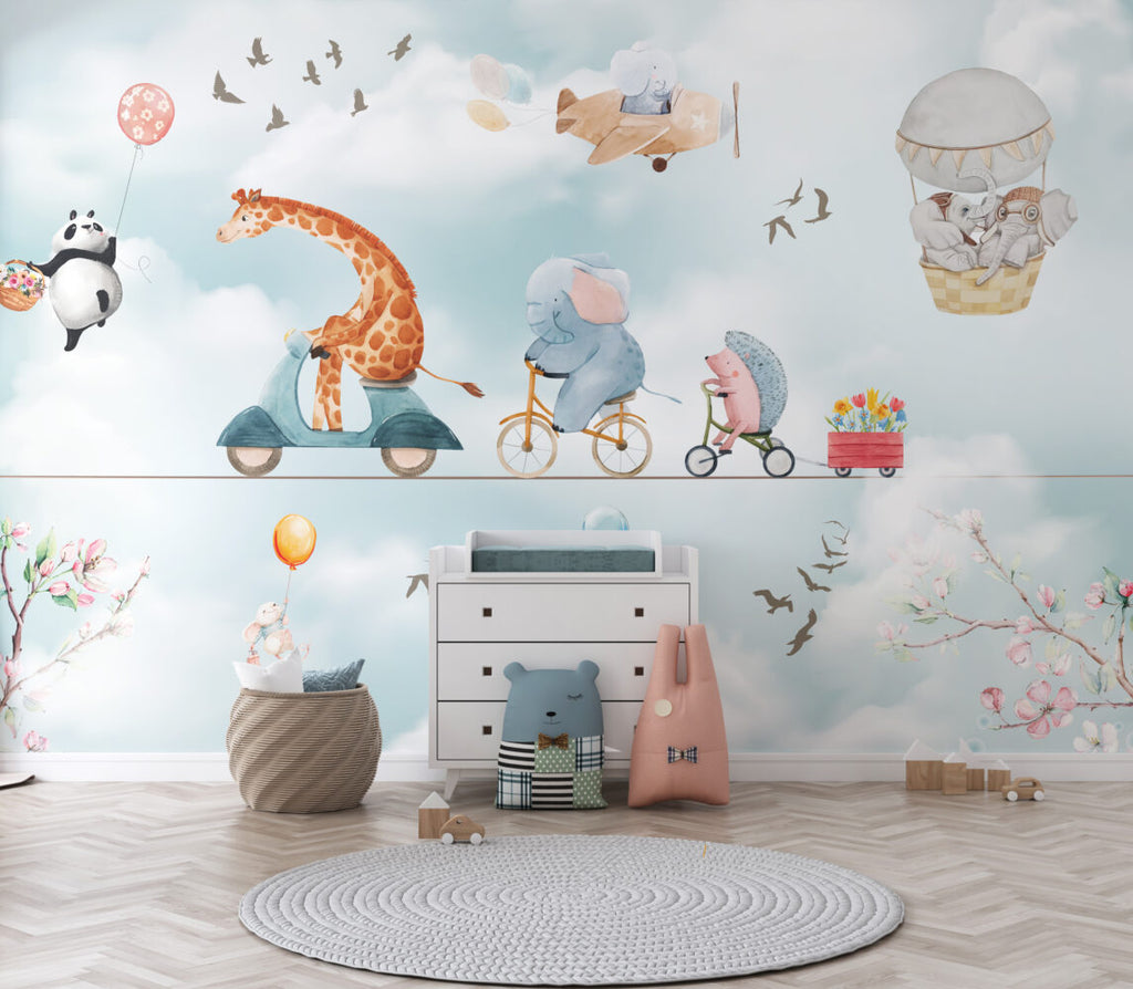 Animal Circus Wallpaper : Tightrope Bicycle Kids Mural - View 5