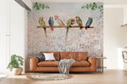 Parrots On A Branch Wallpaper : Soft Blush Leaf Mural