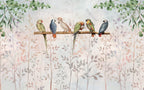 Parrots On A Branch Wallpaper : Soft Blush Leaf Mural - flat design