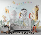 Happy Animal Band Wallpaper : Musical Zebra And Elephant Kids Mural - View 5