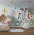 Happy Animal Band Wallpaper : Musical Zebra And Elephant Kids Mural